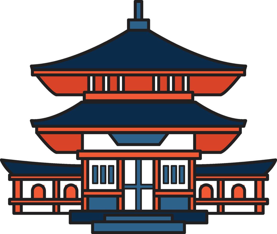 hand dragen japansk och kinesisk stil paviljonger eller pagoder i platt stil vektor