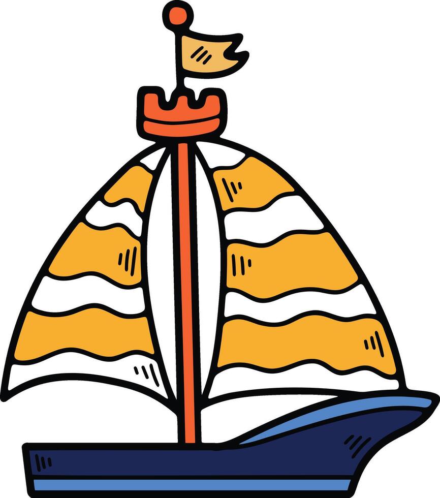 hand dragen segelbåt eller fiske båt i platt stil vektor