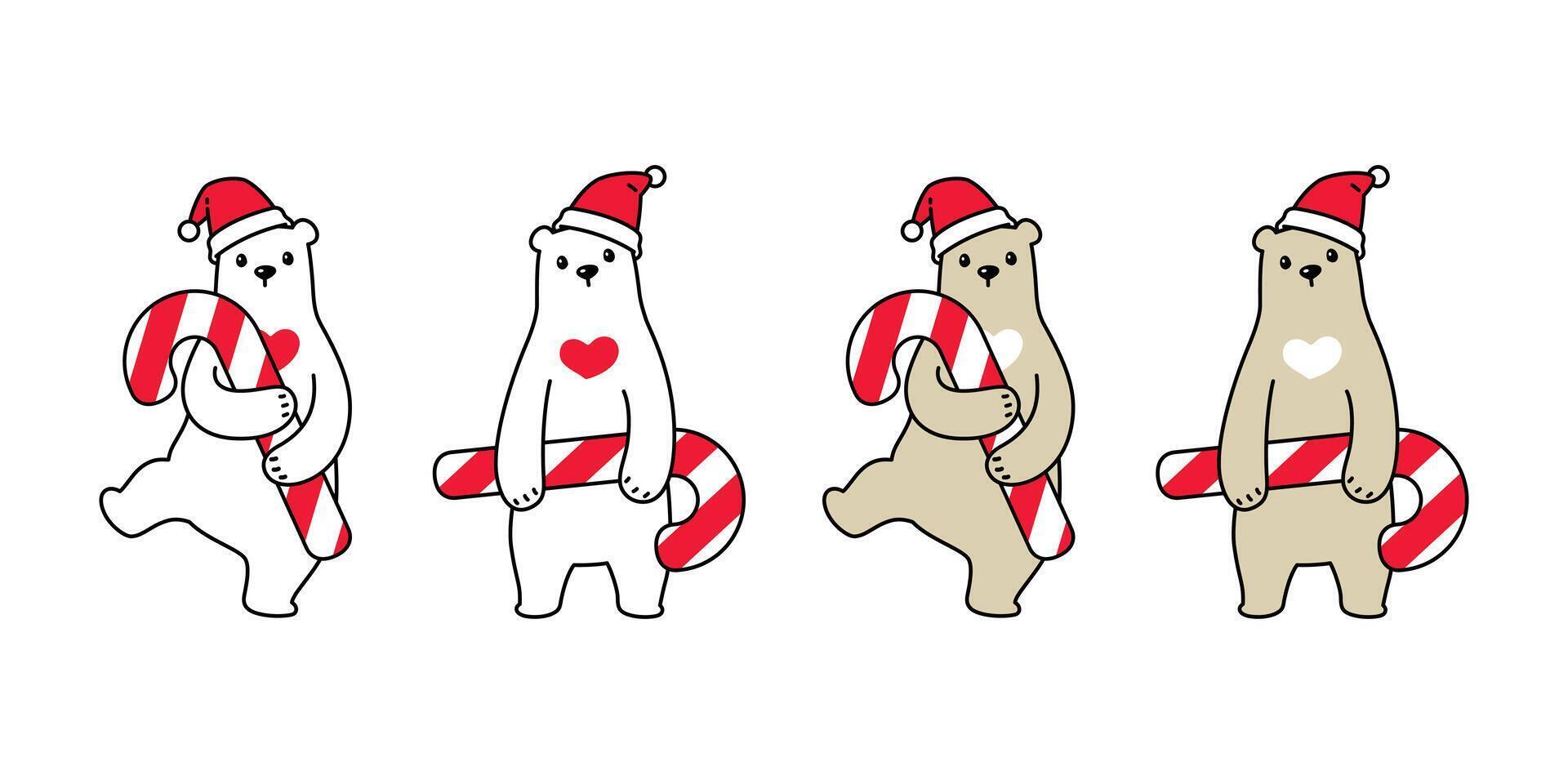 Bär Vektor Weihnachten Polar- Bär Santa claus Hut Süßigkeiten Stock Symbol Karikatur Charakter Teddy Logo Illustration Gekritzel Design