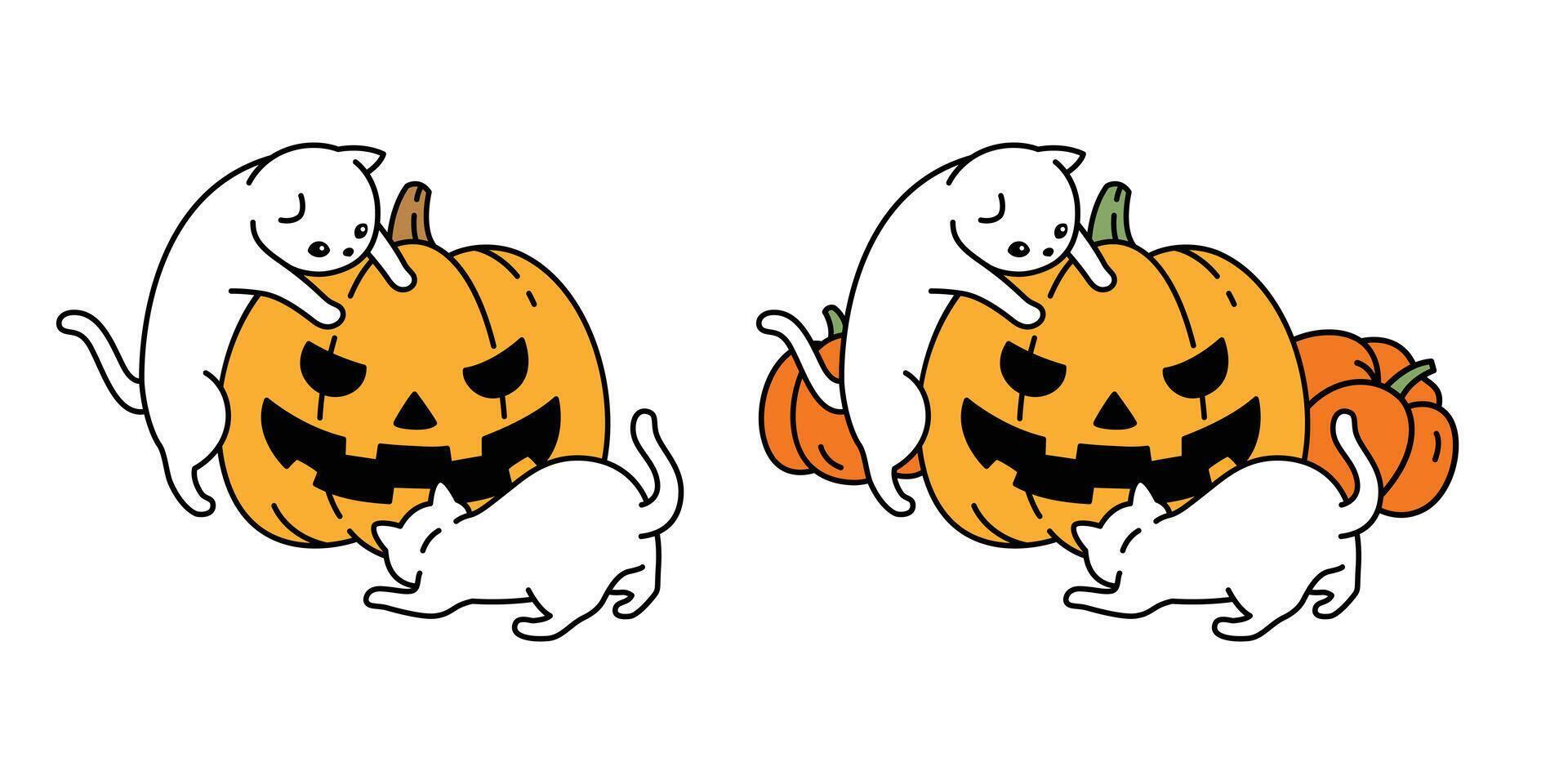 Katze Vektor Halloween Kürbis Kätzchen Kattun Symbol Logo Symbol Geist Charakter Karikatur Gekritzel Illustration Design