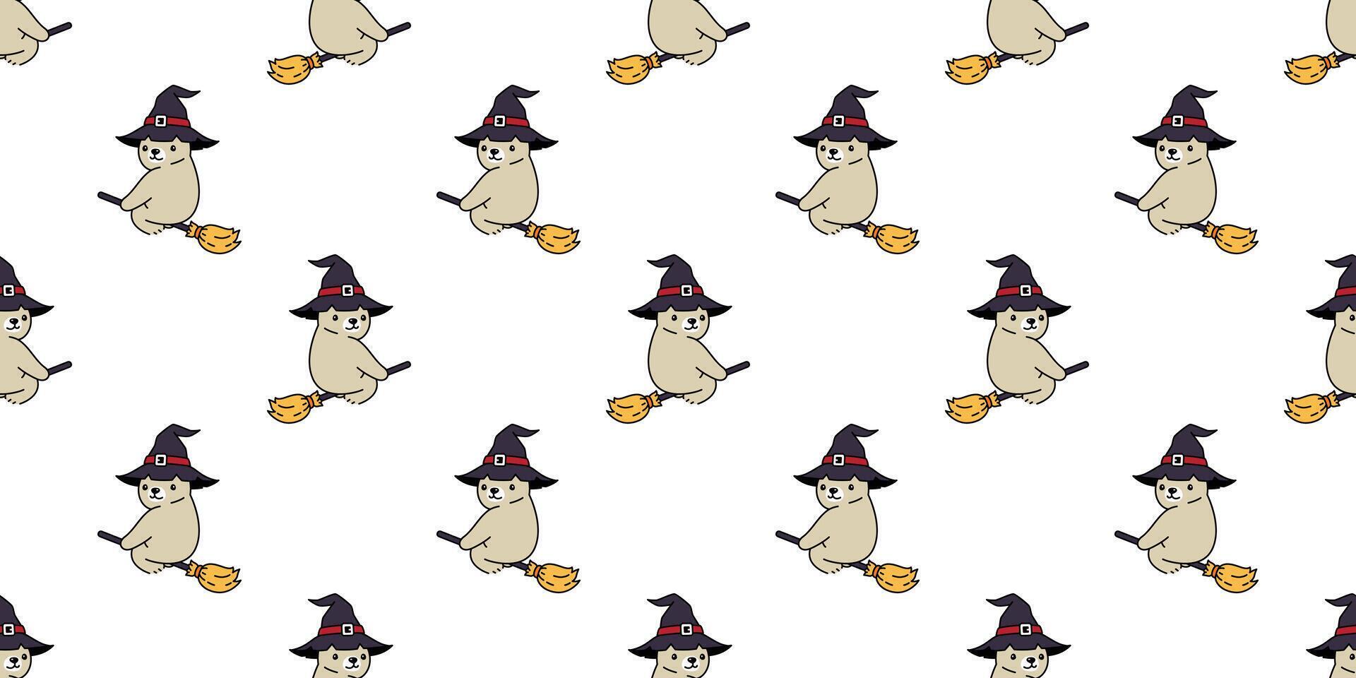 Björn sömlös mönster halloween polär Björn häxa kvast hatt vektor flygande spöke bricka bakgrund upprepa tapet scarf isolerat tecknad serie karaktär illustration design