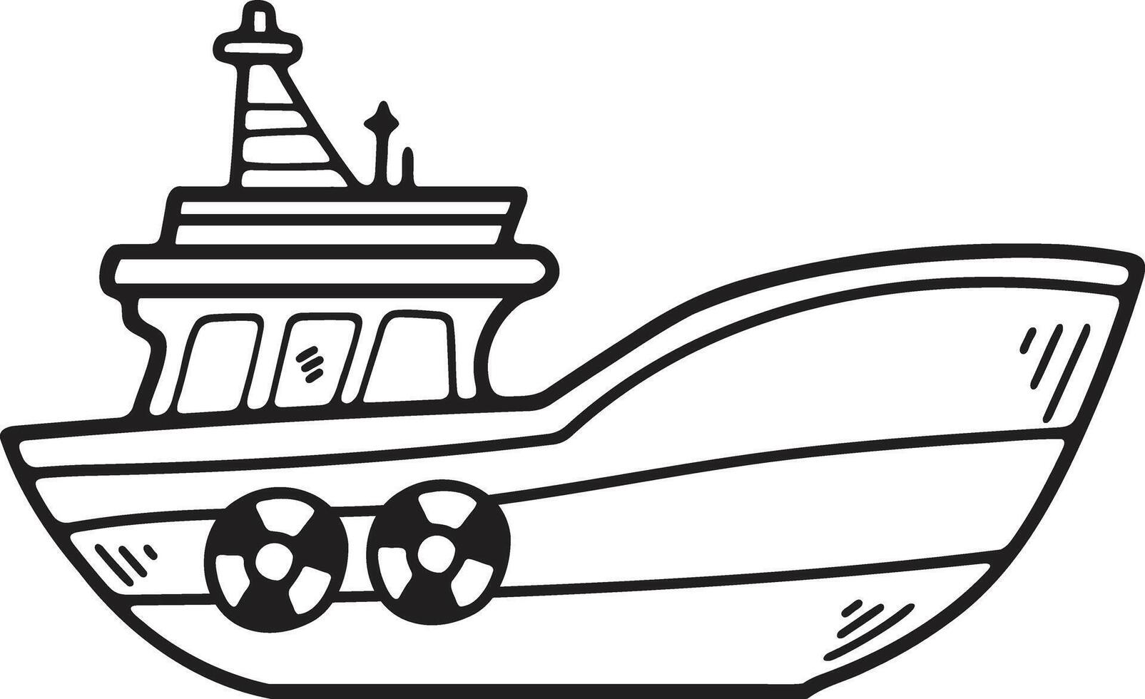 hand dragen Yacht eller privat båt i platt stil vektor