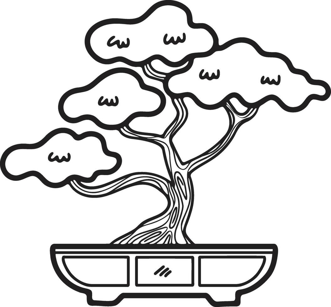 hand dragen japansk och kinesisk stil bonsai träd i platt stil vektor