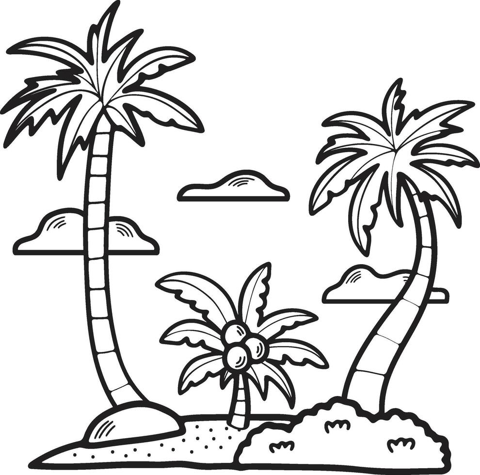 hand dragen kokos träd i de mitten av de hav i platt stil vektor