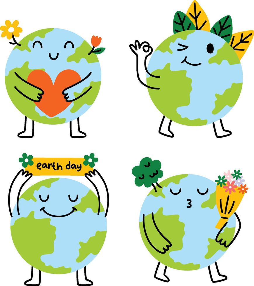 Karikatur süß Maskottchen Erde mit glücklich Ausdruck Erde Tag einstellen Illustration Vektor