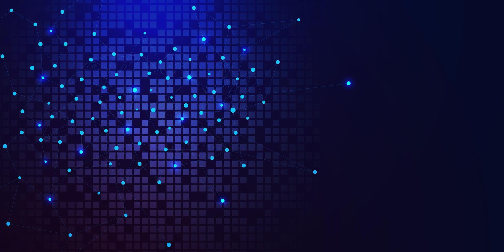 global Netzwerk Verbindung Konzept mit verbinden das Punkte und Linien und Digital Pixel auf dunkel Blau Hintergrund. Vektor Illustration.