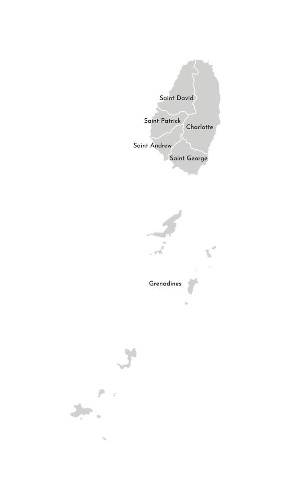 Vektor isoliert Illustration von vereinfacht administrative Karte von Heilige Vincent und das Grenadinen. Grenzen und Namen von das Pfarreien, Regionen. grau Silhouetten. Weiß Gliederung