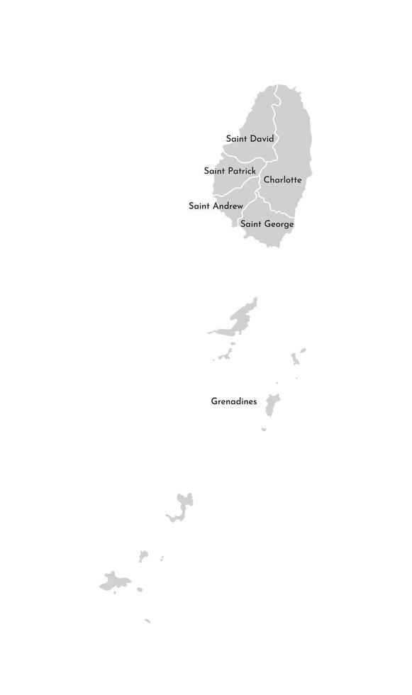 vektor isolerat illustration av förenklad administrativ Karta av helgon vincent och de grenadiner. gränser och namn av de församlingar, regioner. grå silhuetter. vit översikt