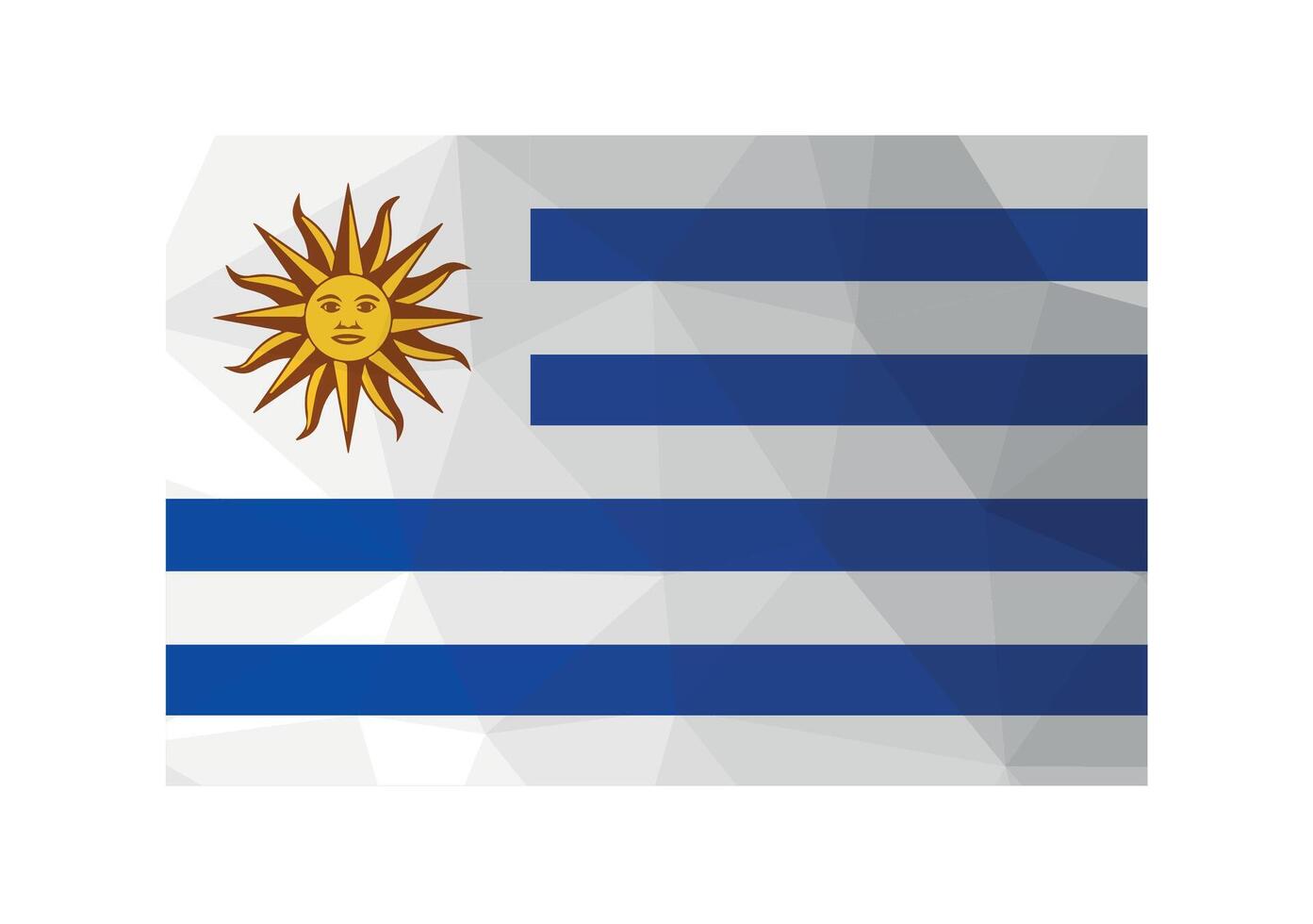 Vektor Illustration. offiziell Symbol von Uruguay. National Flagge mit Sonne und Blau, Weiß Streifen. kreativ Design im niedrig poly Stil mit dreieckig Formen