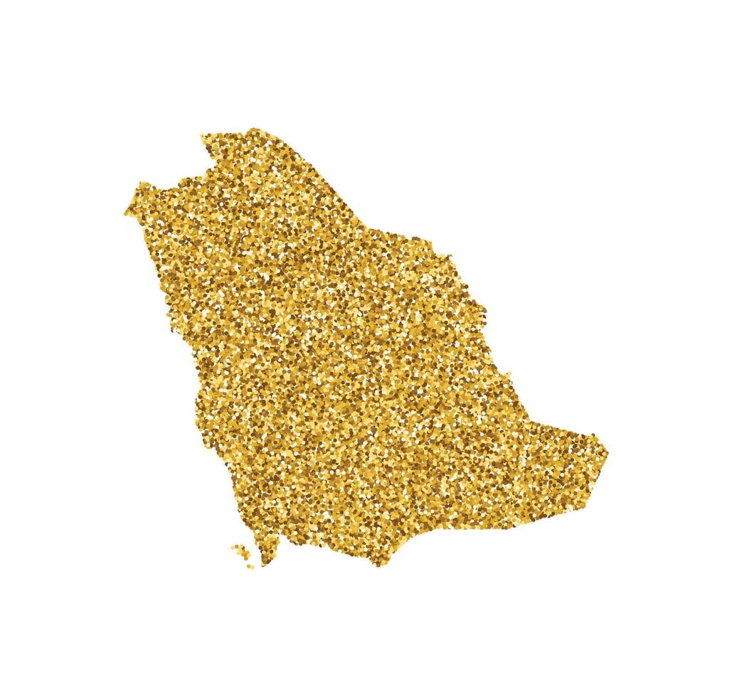 vektor isolerat illustration med förenklad saudi arabien Karta. dekorerad förbi skinande guld glitter textur. ny år högtider dekoration för hälsning kort.