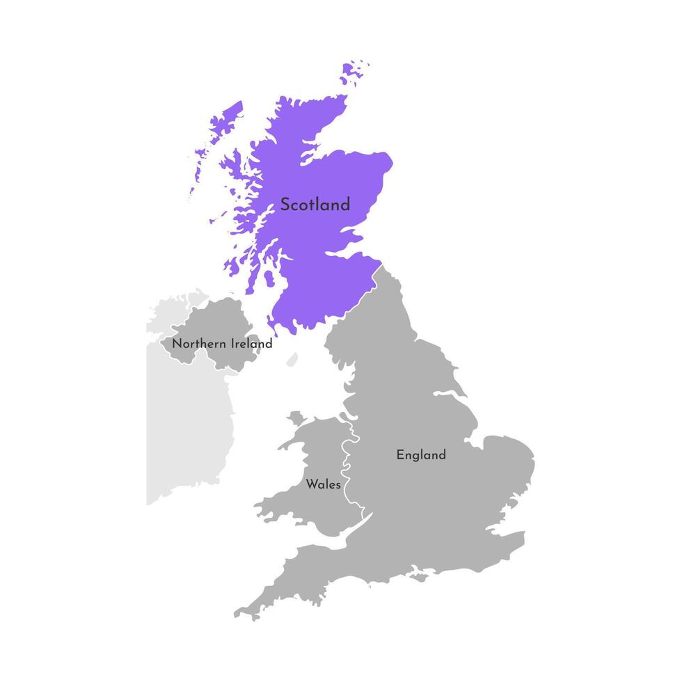 Vektor isoliert vereinfacht Illustration Symbol mit grau Silhouette von vereinigt Königreich von großartig Großbritannien und Nord Irland Provinzen. ausgewählt administrative Aufteilung Schottland. Weiß Gliederung