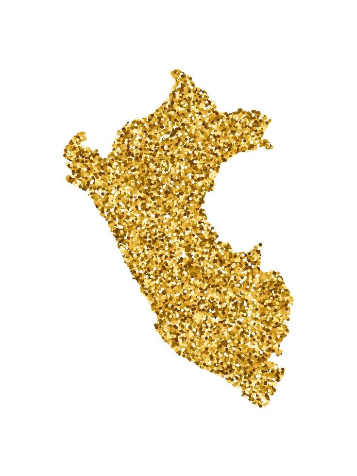 vektor isolerat illustration med förenklad peru Karta. dekorerad förbi skinande guld glitter textur. jul och ny år högtider dekoration för hälsning kort.