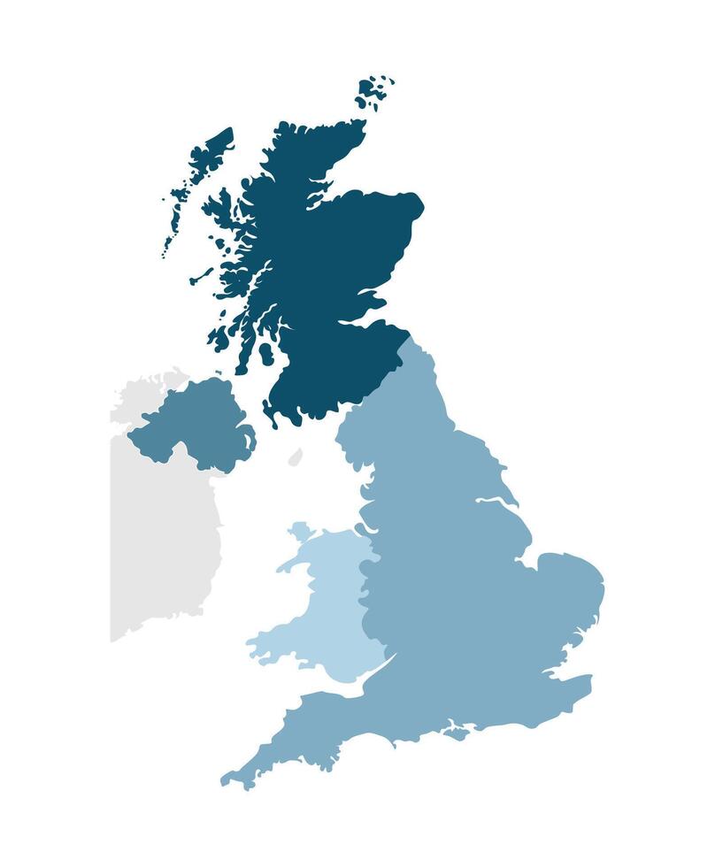 vektor isolerat förenklad illustration ikon med blå silhuetter av förenad rike av bra storbritannien och nordlig irland provinser. administrativ division