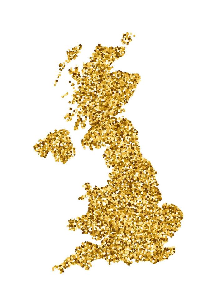 vektor isolerat illustration med förenklad de förenad rike av bra storbritannien och nordlig irland Karta. dekorerad förbi skinande guld glitter textur. jul och ny år högtider dekoration.