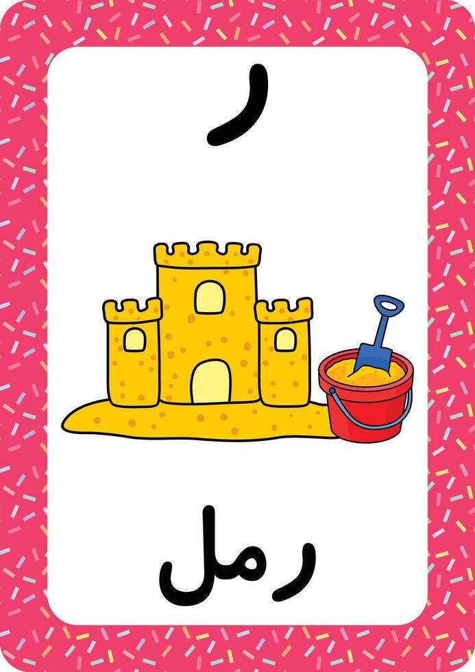 tryckbar arabicum alfabet brev Flash-kort. inlärning de arabicum språk. mun tecknad serie. vektor