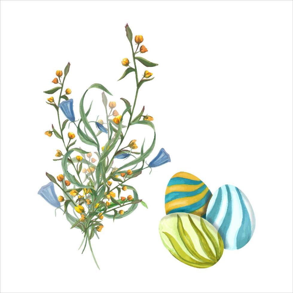 einstellen von Aquarell Ostern Eier mit Blumen. Hand gezeichnet Illustration zum Hintergrund, drucken, Schrott, Banner Design, Postkarten, Vorlage vektor