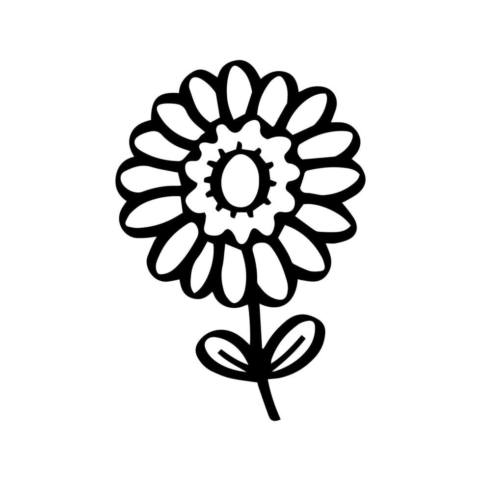enkel klotter blomma, svart och vit bläck penna teckning. vektor