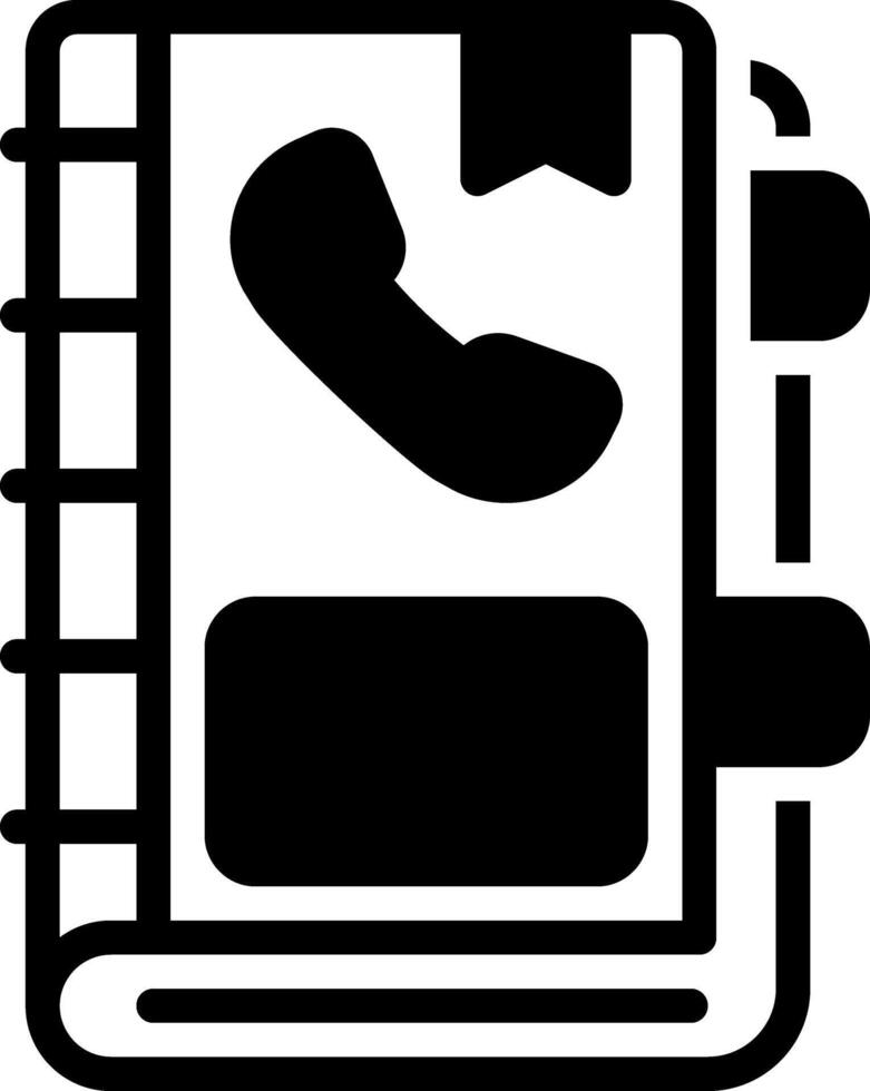 fast svart ikon för telefon bok vektor