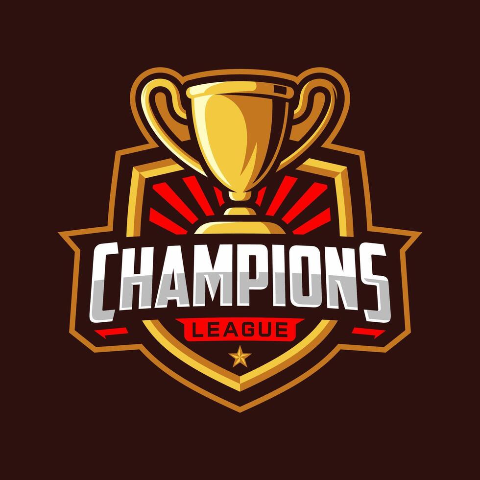 Champion Sport Liga Logo Emblem Abzeichen Grafik mit Trophäe vektor