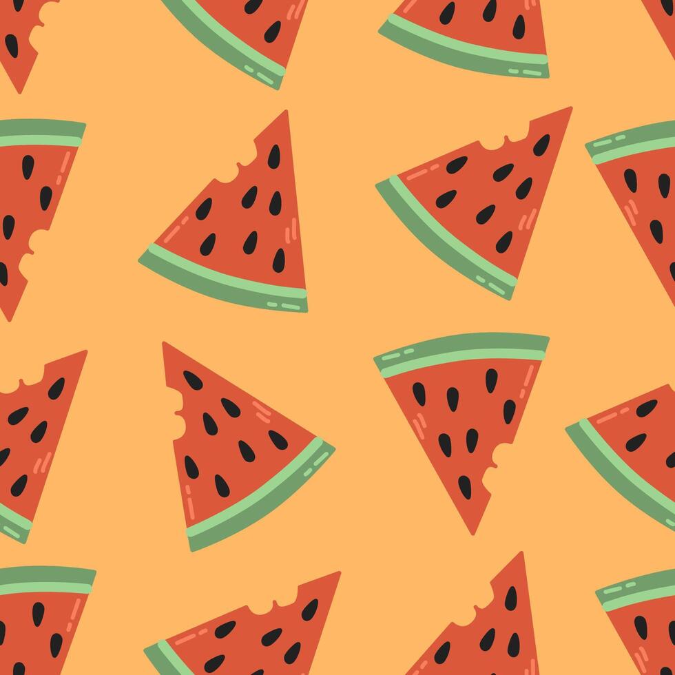 Wassermelone nahtlos Muster mit süß Design zum Kinder, Sommer- Hintergrund zum Grüße, Einladungen, Verpackung Papier Produktion, Textilien und Netz Design. vektor