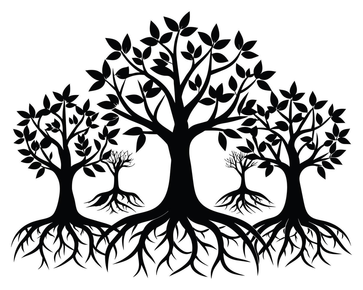 svart träd med rötter silhuett stock illustration vektor