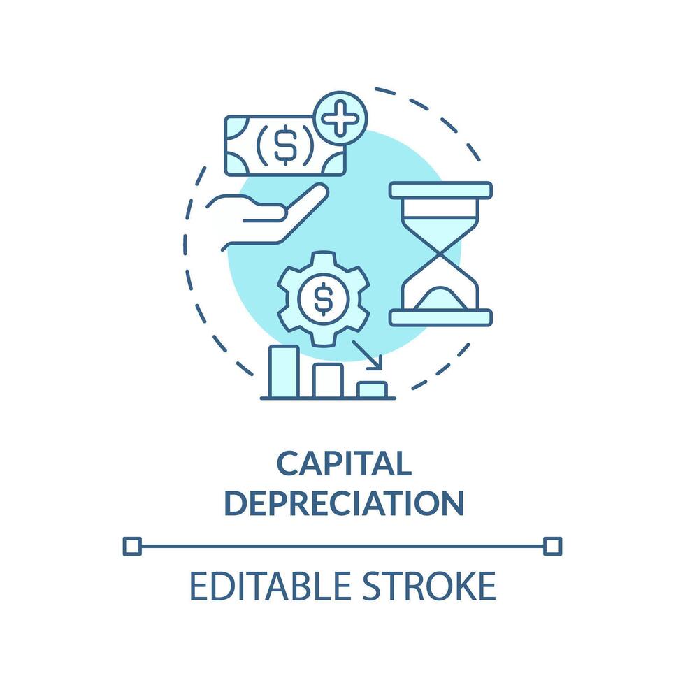 huvudstad avskrivning mjuk blå begrepp ikon. nationell inflation. finansiell ångest, ekonomisk nedgång. runda form linje illustration. abstrakt aning. grafisk design. lätt till använda sig av i broschyr, häfte vektor