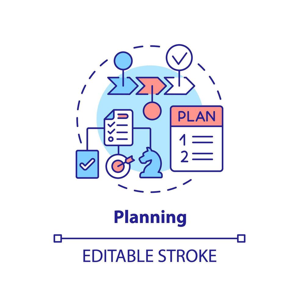 planera mång Färg begrepp ikon. tid organisation. runda form linje illustration. abstrakt aning. grafisk design. lätt till använda sig av i infografik, PR material, artikel, blog posta vektor