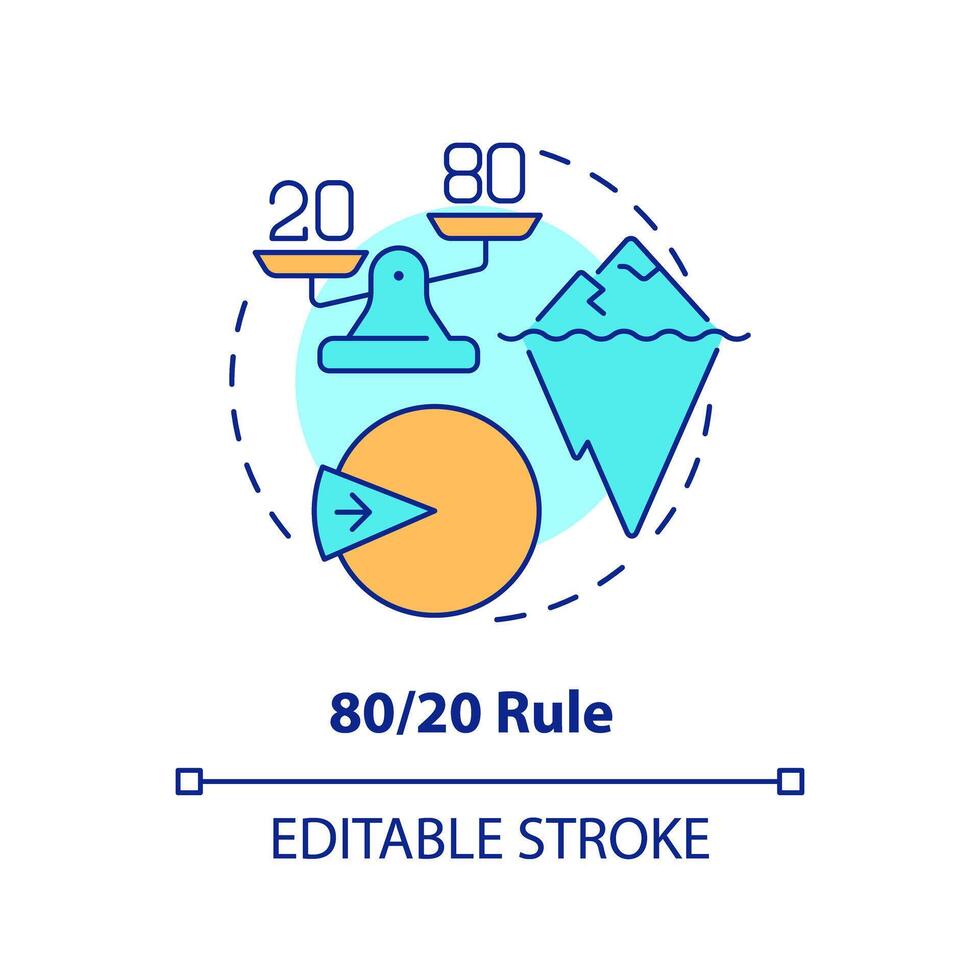 80 20 regel mång Färg begrepp ikon. tid förvaltning. runda form linje illustration. abstrakt aning. grafisk design. lätt till använda sig av i infografik, PR material, artikel, blog posta vektor