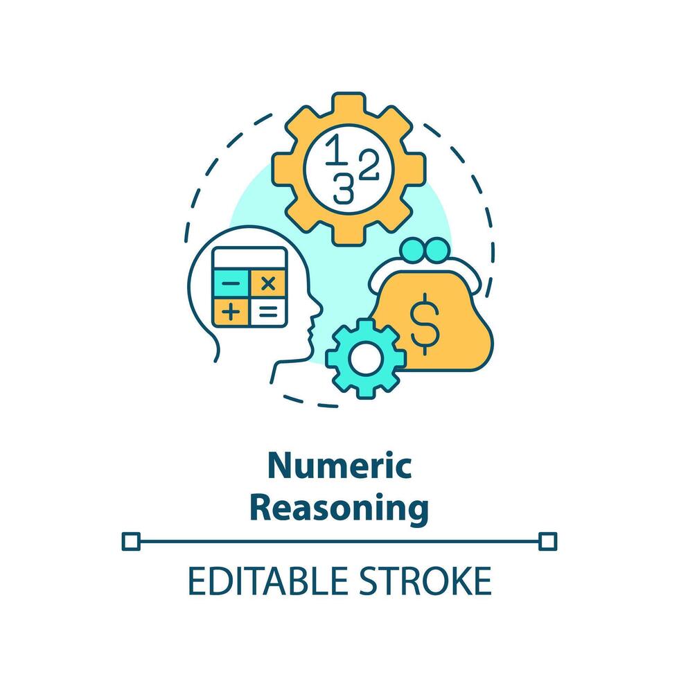 numerisch Argumentation multi Farbe Konzept Symbol. mathematisch Intelligenz. runden gestalten Linie Illustration. abstrakt Idee. Grafik Design. einfach zu verwenden im Infografik, Präsentation, Broschüre, Heft vektor