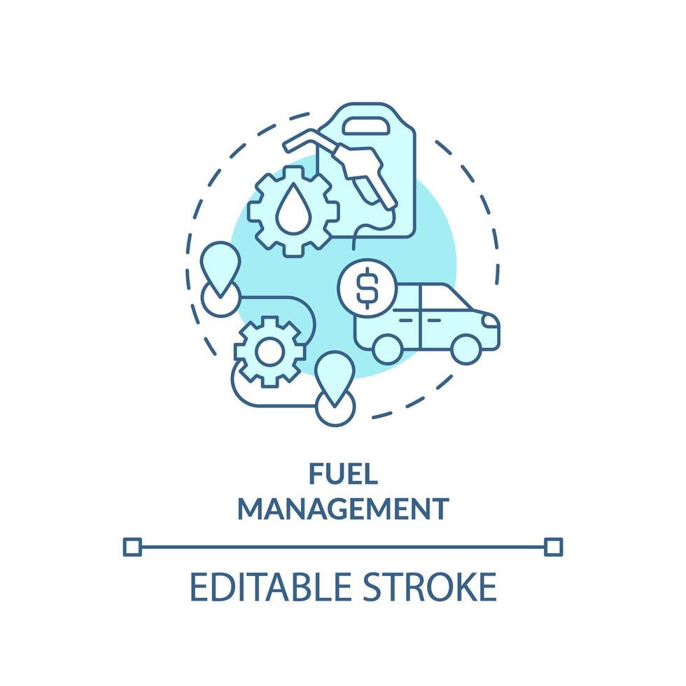 Treibstoff Verwaltung Sanft Blau Konzept Symbol. Route Optimierung, Effizienz Kontrolle. runden gestalten Linie Illustration. abstrakt Idee. Grafik Design. einfach zu verwenden im Infografik, Präsentation vektor