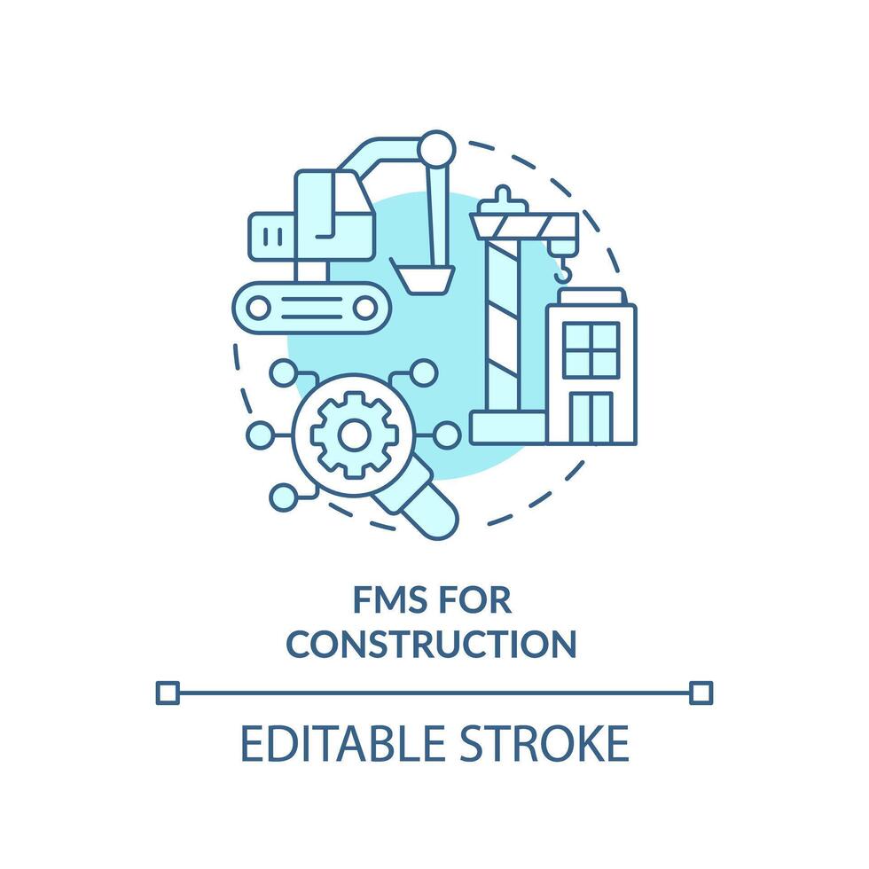 fms för konstruktion mjuk blå begrepp ikon. tung maskineri, Utrustning förvaltning. runda form linje illustration. abstrakt aning. grafisk design. lätt till använda sig av i infografik, presentation vektor