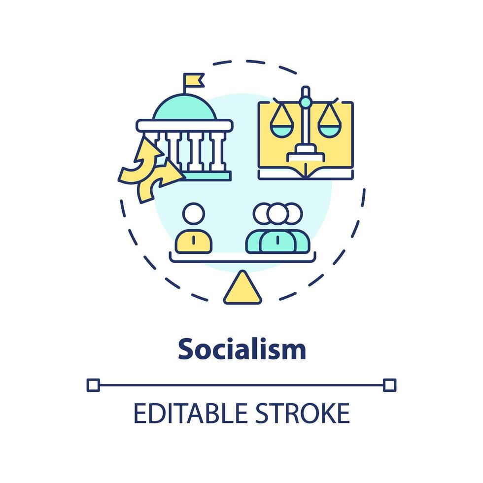 socialism ideologi mång Färg begrepp ikon. kollektiv ekonomi planera. auktoritär politisk strukturera. runda form linje illustration. abstrakt aning. grafisk design. lätt till använda sig av vektor