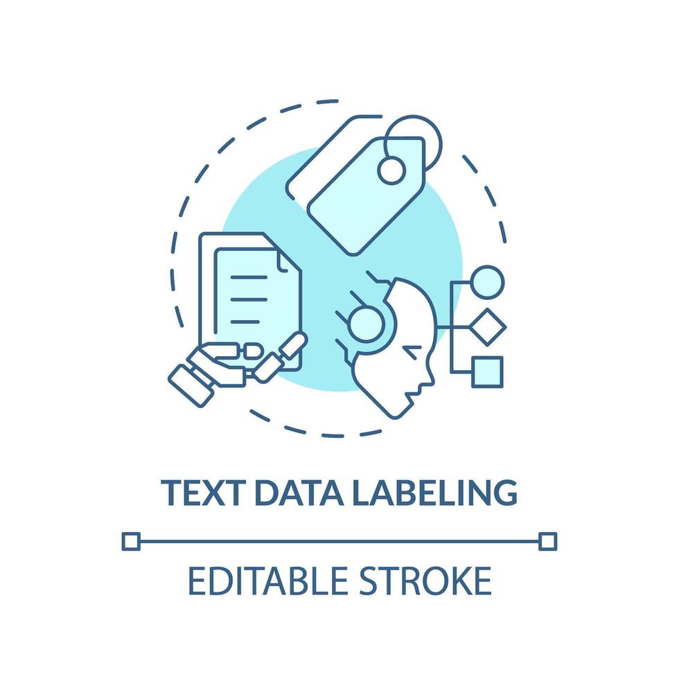 Text Daten Kennzeichnung Sanft Blau Konzept Symbol. intelligent dokumentieren wird bearbeitet. Information Analyse. runden gestalten Linie Illustration. abstrakt Idee. Grafik Design. einfach zu verwenden im Infografik vektor