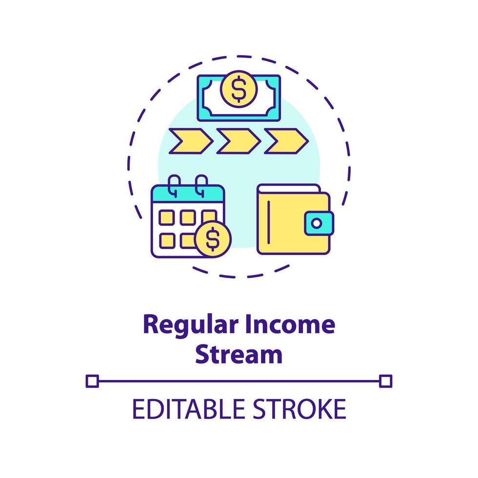 regulär Einkommen Strom multi Farbe Konzept Symbol. monatlich Interesse Zahlungen von Kreditnehmer. Investition. runden gestalten Linie Illustration. abstrakt Idee. Grafik Design. einfach zu verwenden im Marketing vektor