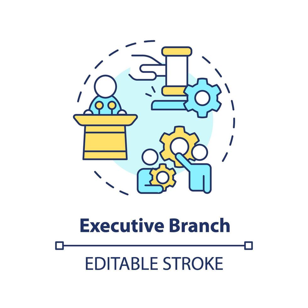 Exekutive Ast multi Farbe Konzept Symbol. Gesetz Durchsetzung Öffentlichkeit Richtlinien. Individuell Rechte Vorschriften. runden gestalten Linie Illustration. abstrakt Idee. Grafik Design. einfach zu verwenden vektor