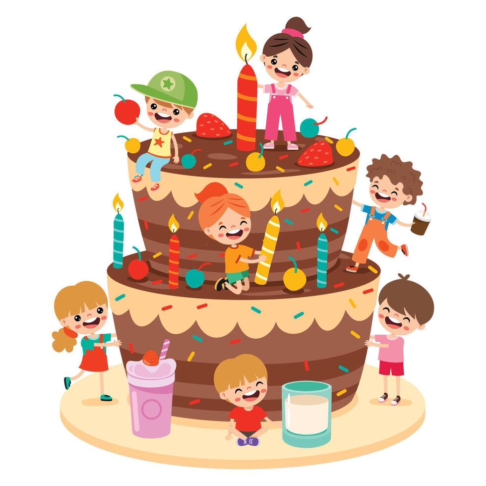 illustration av barn med kaka vektor