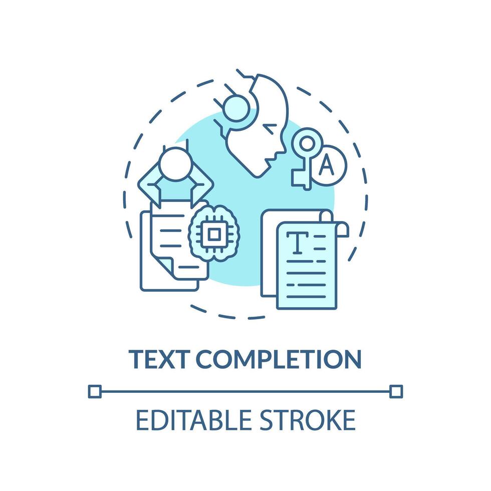 Text Fertigstellung Sanft Blau Konzept Symbol. ai transformativ Werkzeug, dokumentieren Analyse. runden gestalten Linie Illustration. abstrakt Idee. Grafik Design. einfach zu verwenden im Infografik, Präsentation vektor