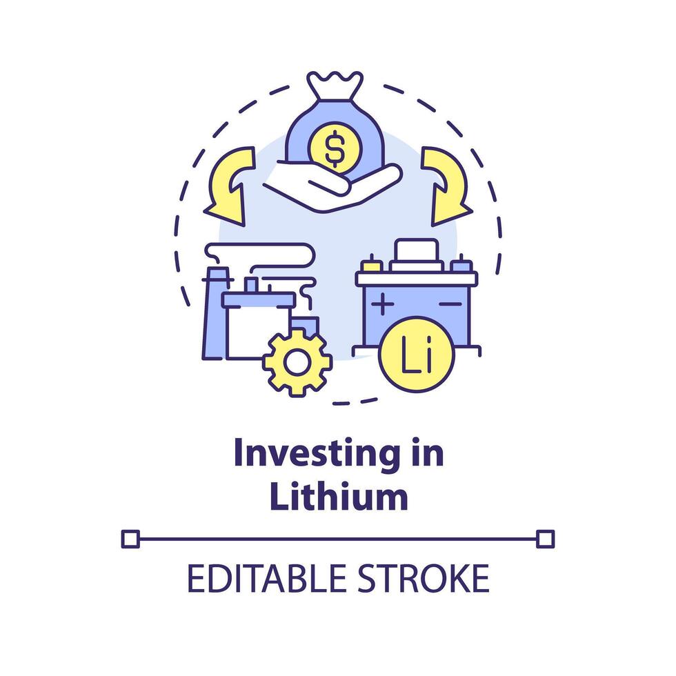 investera i litium mång Färg begrepp ikon. cirkulär ekonomi. rena energi, avkolning. runda form linje illustration. abstrakt aning. grafisk design. lätt till använda sig av i broschyr, häfte vektor