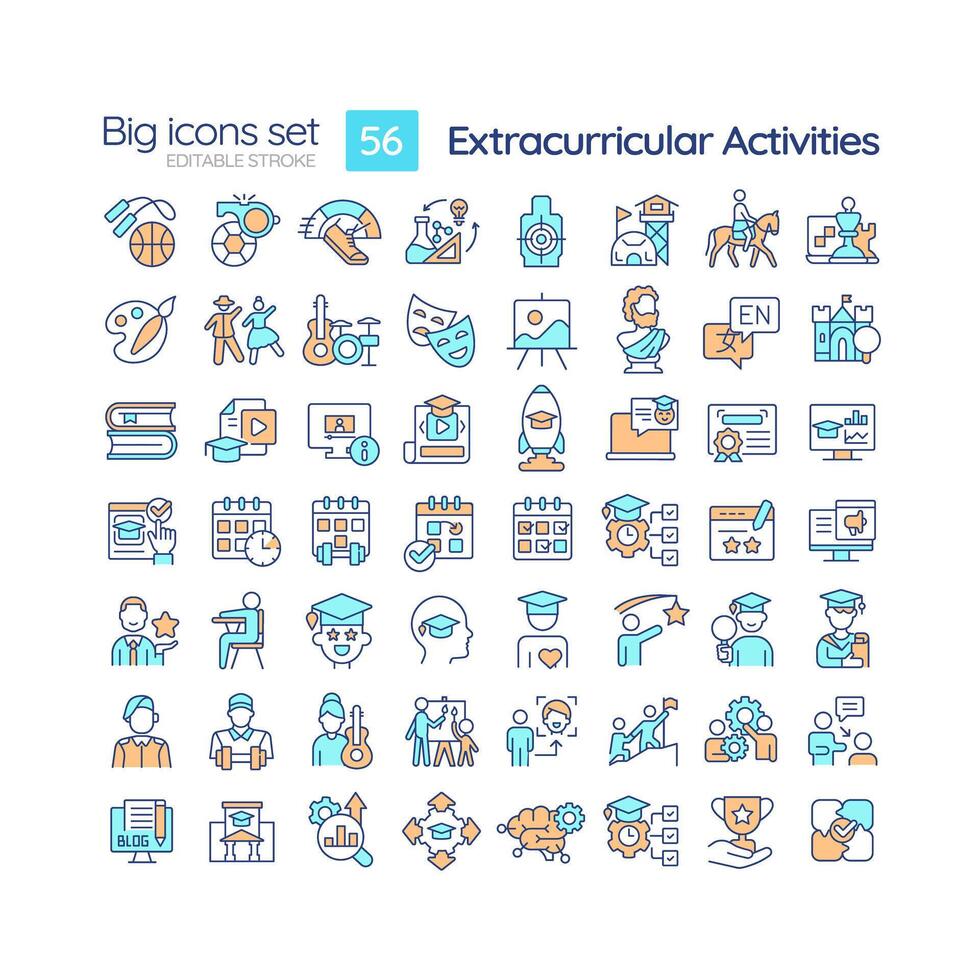 2d editierbar Mehrfarbig groß einfach Symbole einstellen Darstellen außerhalb des Lehrplans Aktivitäten, isoliert Vektor, linear Illustration. vektor