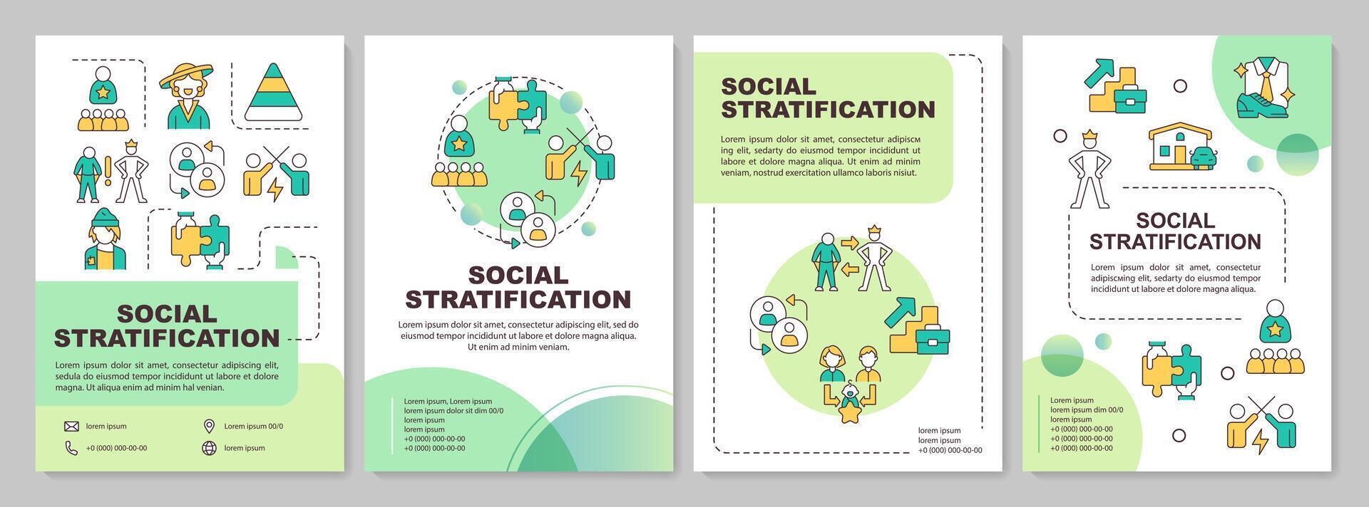 social stratifiering grön broschyr mall. folder design med linjär ikoner. redigerbar 4 vektor layouter för presentation, årlig rapporter