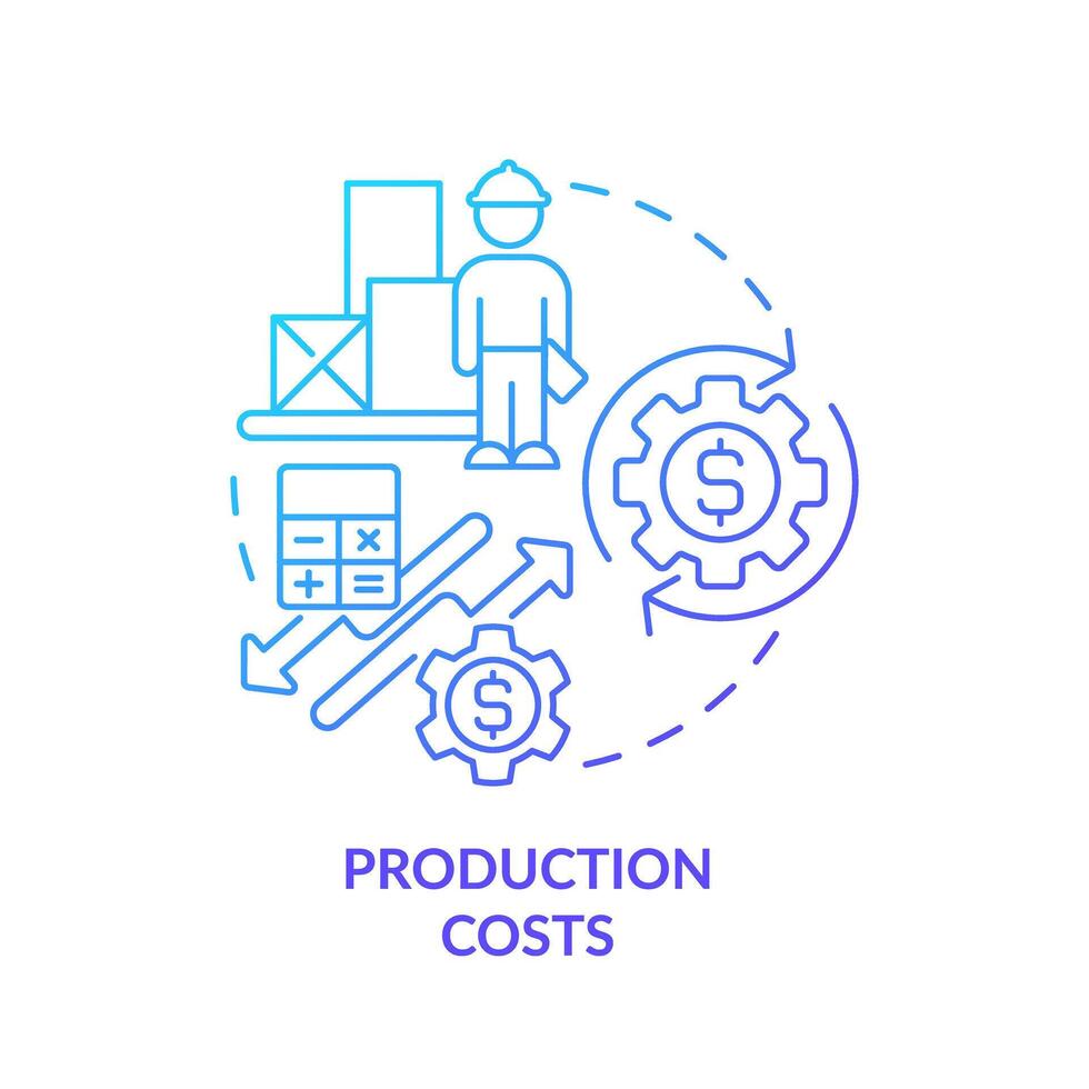 Produktion Kosten Blau Gradient Konzept Symbol. Produktion Kosten und Lieferung von Waren. runden gestalten Linie Illustration. abstrakt Idee. Grafik Design. einfach zu verwenden im Broschüre Marketing vektor