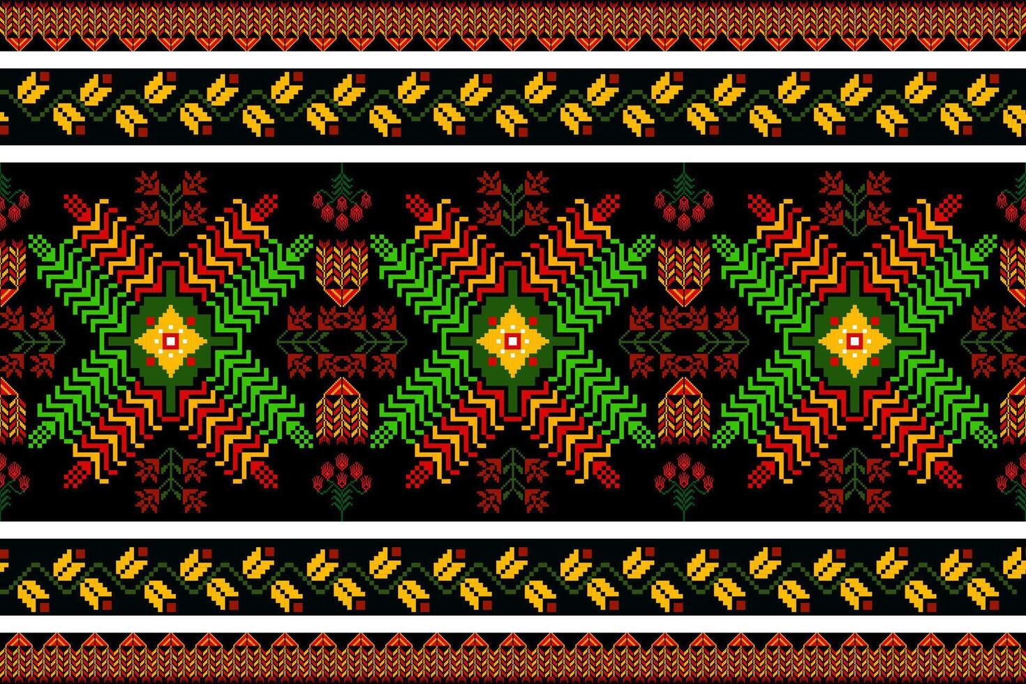aztec stam- geometrisk vektor bakgrund i svart röd gul vit sömlös rand mönster. traditionell prydnad etnisk stil. design för textil, tyg, Kläder, ridå, matta, prydnad, omslag.