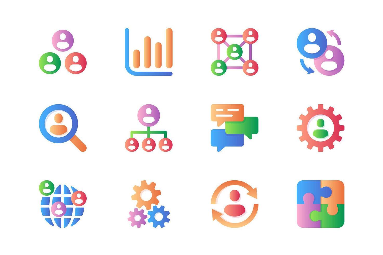 lagarbete ikoner uppsättning i Färg platt design. packa av företag, chef, möte, grupp, ledarskap, organisation, team, samarbete, partnerskap och Övrig. vektor piktogram för webb webbplatser och mobil app