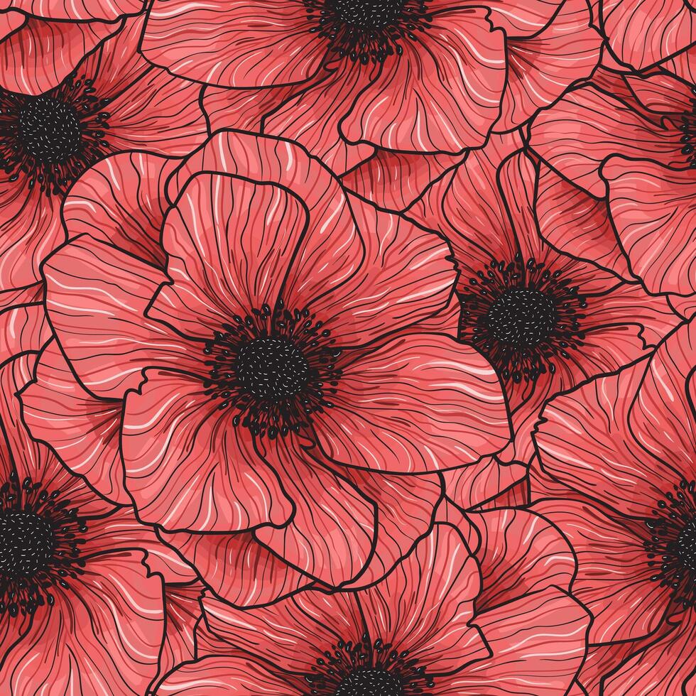 Muster nahtlos Vektor Anemonen Grafik rot Blumen