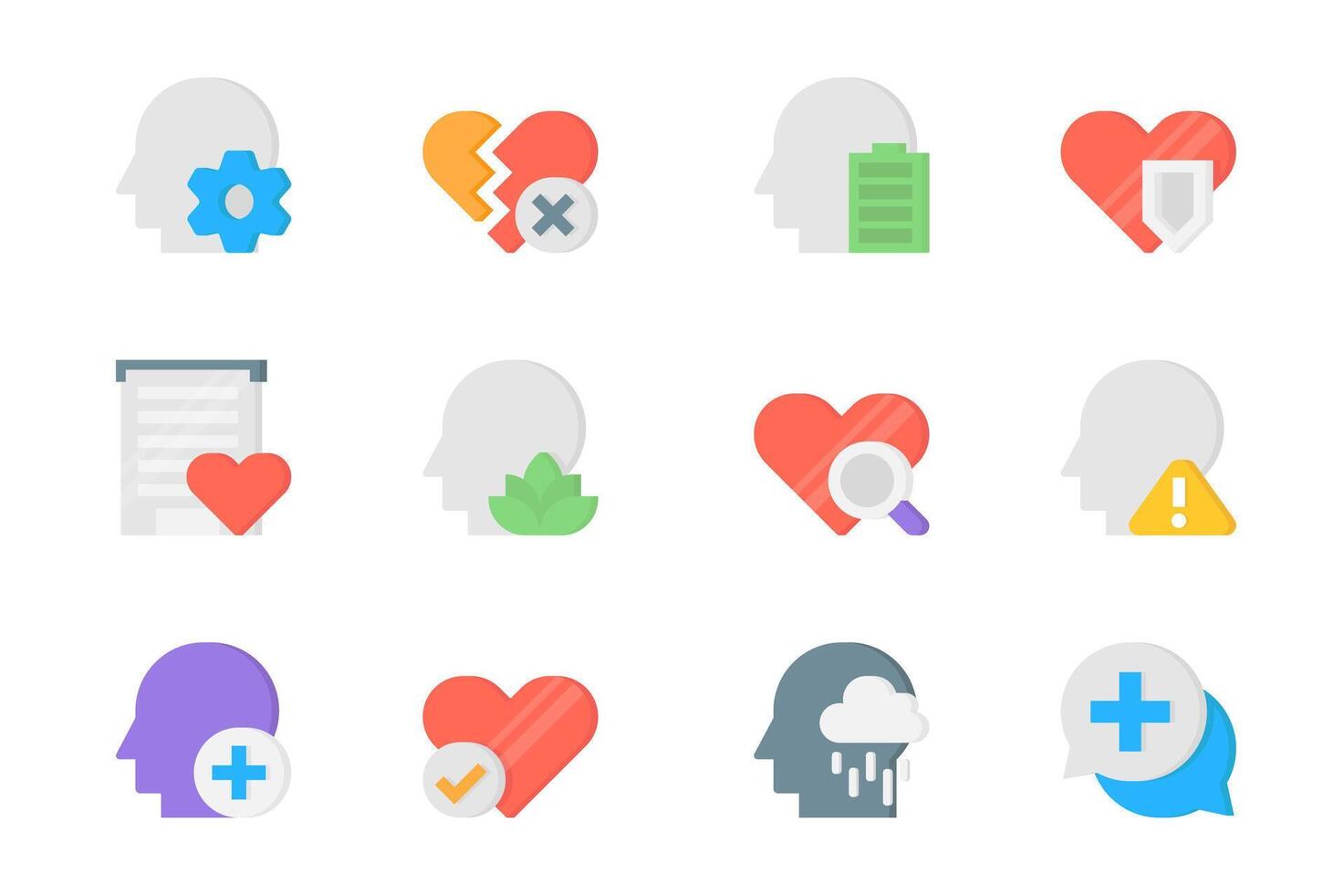 mental hälsa 3d ikoner uppsättning. packa platt piktogram av tänkande, sorg och känsla, mänsklig energi, balans, Sök, varning, hjälp, depression och Övrig. vektor element för mobil app och webb design