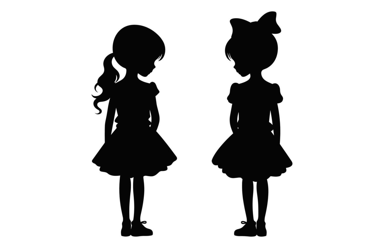 süß Zwilling Schwester Silhouette schwarz Vektor, Zwillinge Mädchen Silhouette isoliert auf ein Weiß Hintergrund vektor