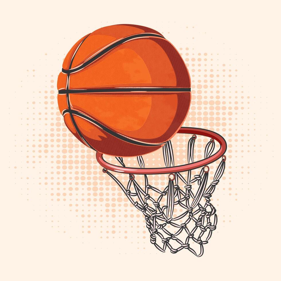 vektor illustration av en basketboll boll i en basketboll korg, basketboll turnering,