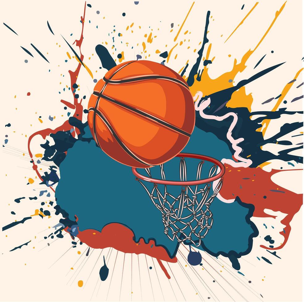 Vektor Illustration von ein Basketball Ball im ein Basketball Korb, Basketball Turnier