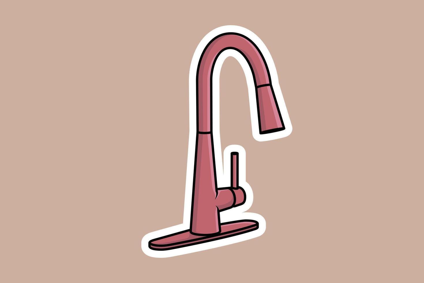 Stahl Wasser liefern Wasserhähne zum Badezimmer und Küche sinken Aufkleber Vektor Illustration. Zuhause Innere Objekte Symbol Konzept. Küche Wasserhahn Aufkleber Design Logo mit Schatten.