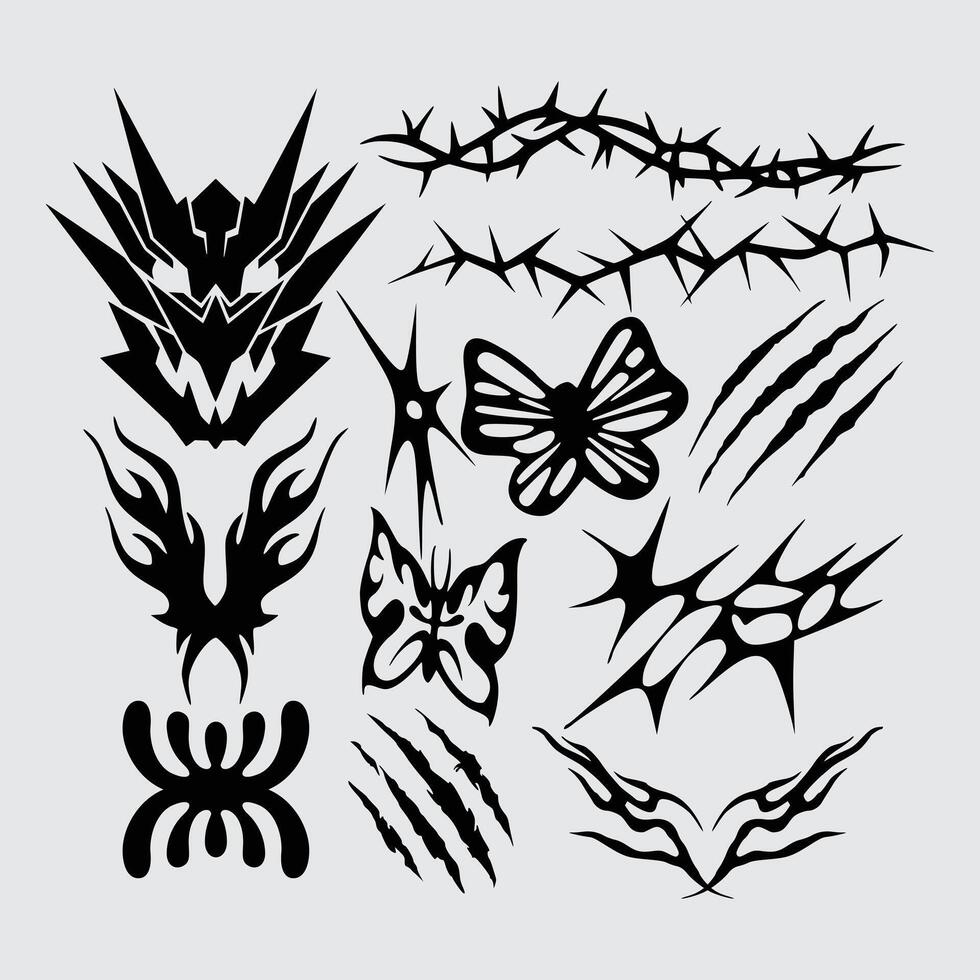 anti design sjuk element brutalism element form tillgång syra affisch, tatuering, illustration vektor kuslig ikon, symbol redigerbar
